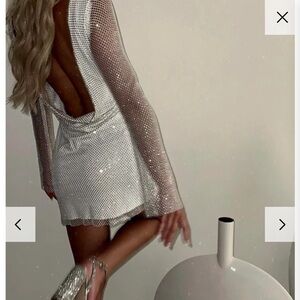 12th Tribe White Rhinestone Mesh Dress